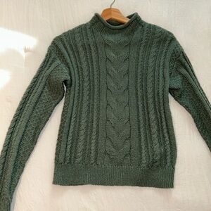 J. Crew Forest Green Cable Knit Turtleneck Sweater